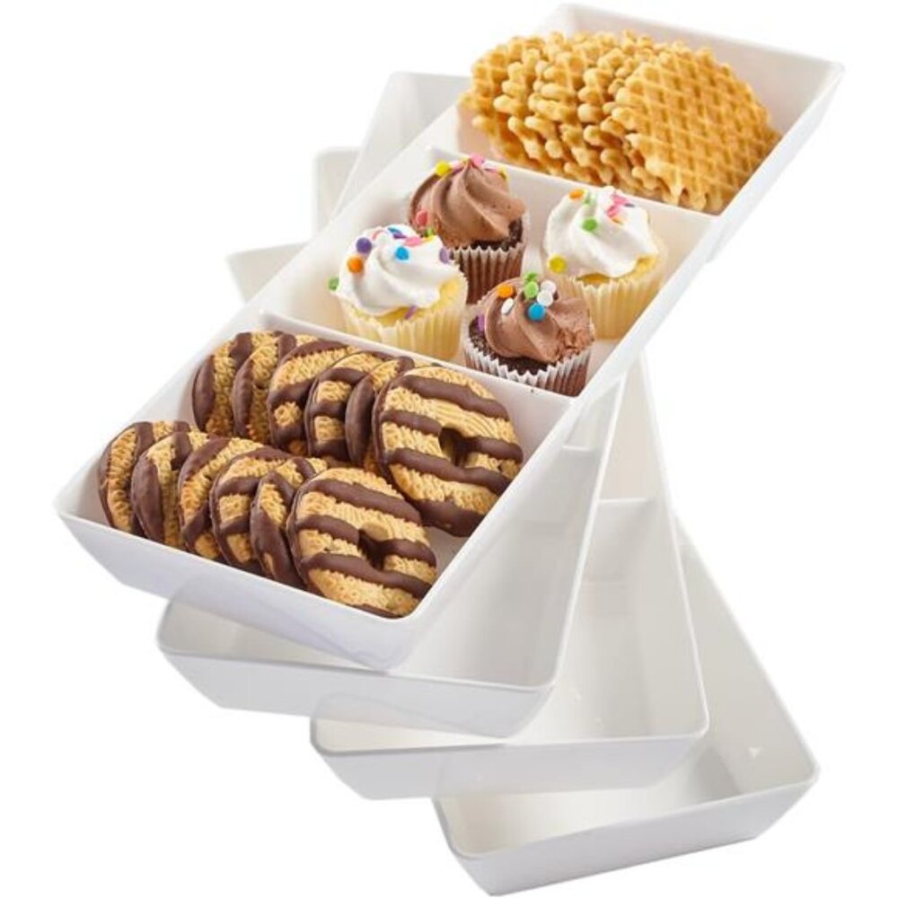 US Acrylic Avant White Plastic Divided Serving Trays (Set of 4) 15” x 5” |